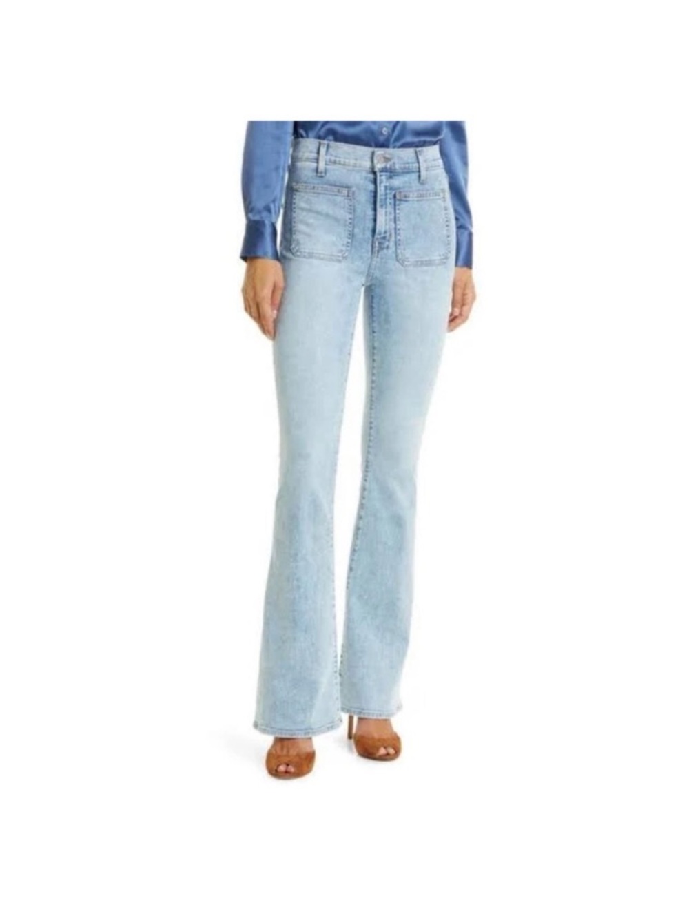 Veronica Beard Florence Light Blue High-Rise Flare Jeans